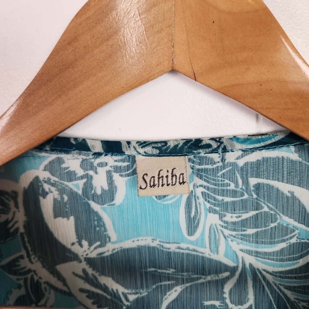 Sahiba Blue Tunic 3/4 Sleeves Swim Cover-Up Top Beaded Boho Bohemian Beach - Picture 6 of 9